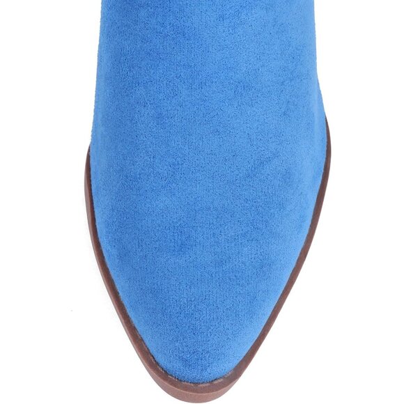 Women Light-blue Suede Mid Calf Chunky Block Heel Western Embroidered Boot - Picture 5 of 7